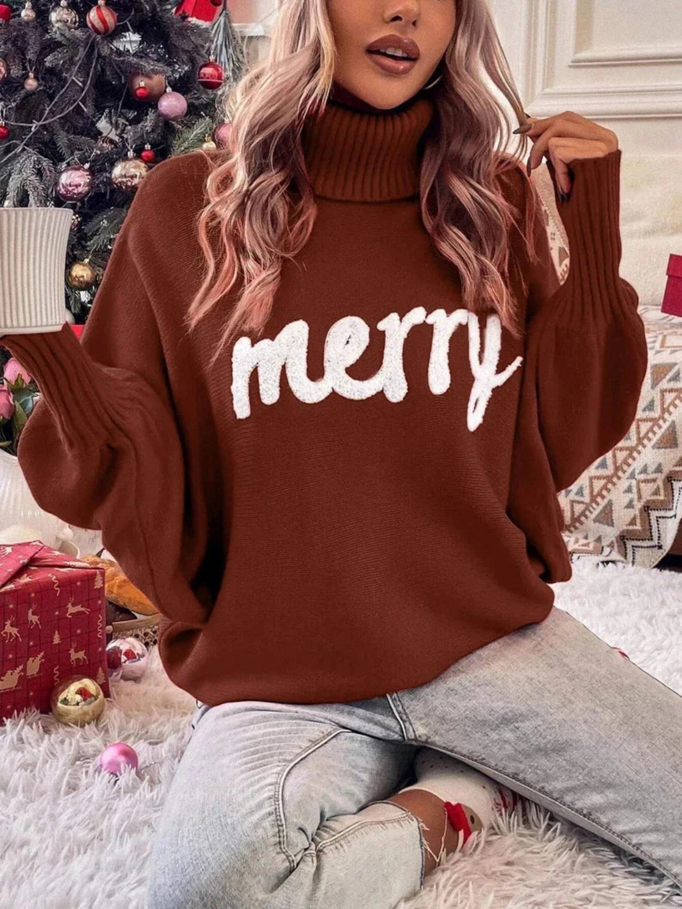 Merry Christmas Turtleneck Sweater