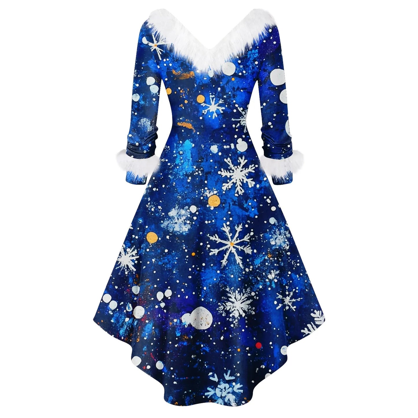 Women's Spliced Christmas Furry A Line Knit Dress Regular