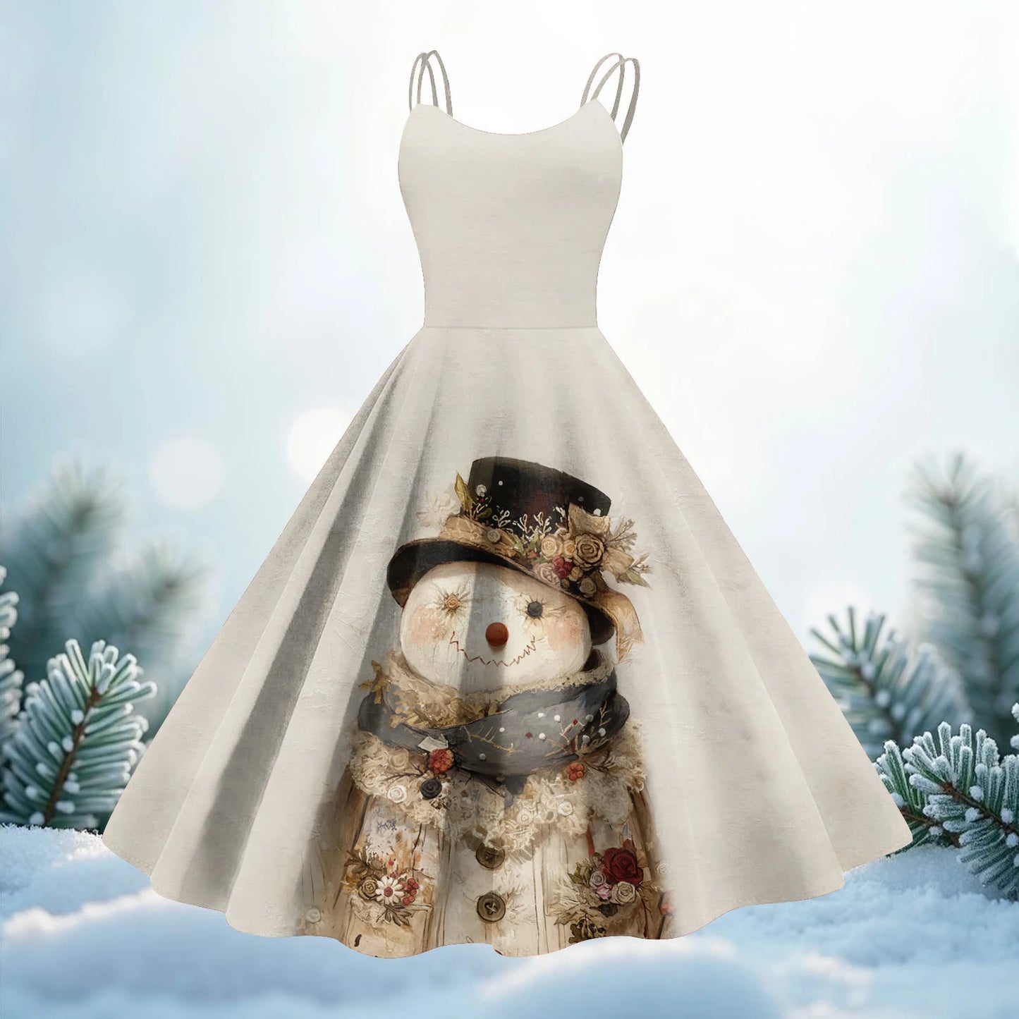 Slim Spaghetti Strap Christmas Polyester Dress Women's