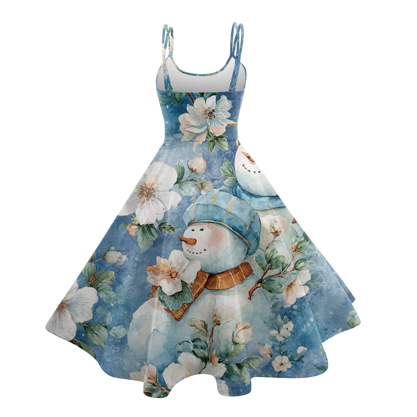 Women Christmas Print Spaghetti Strap Polyester Dress