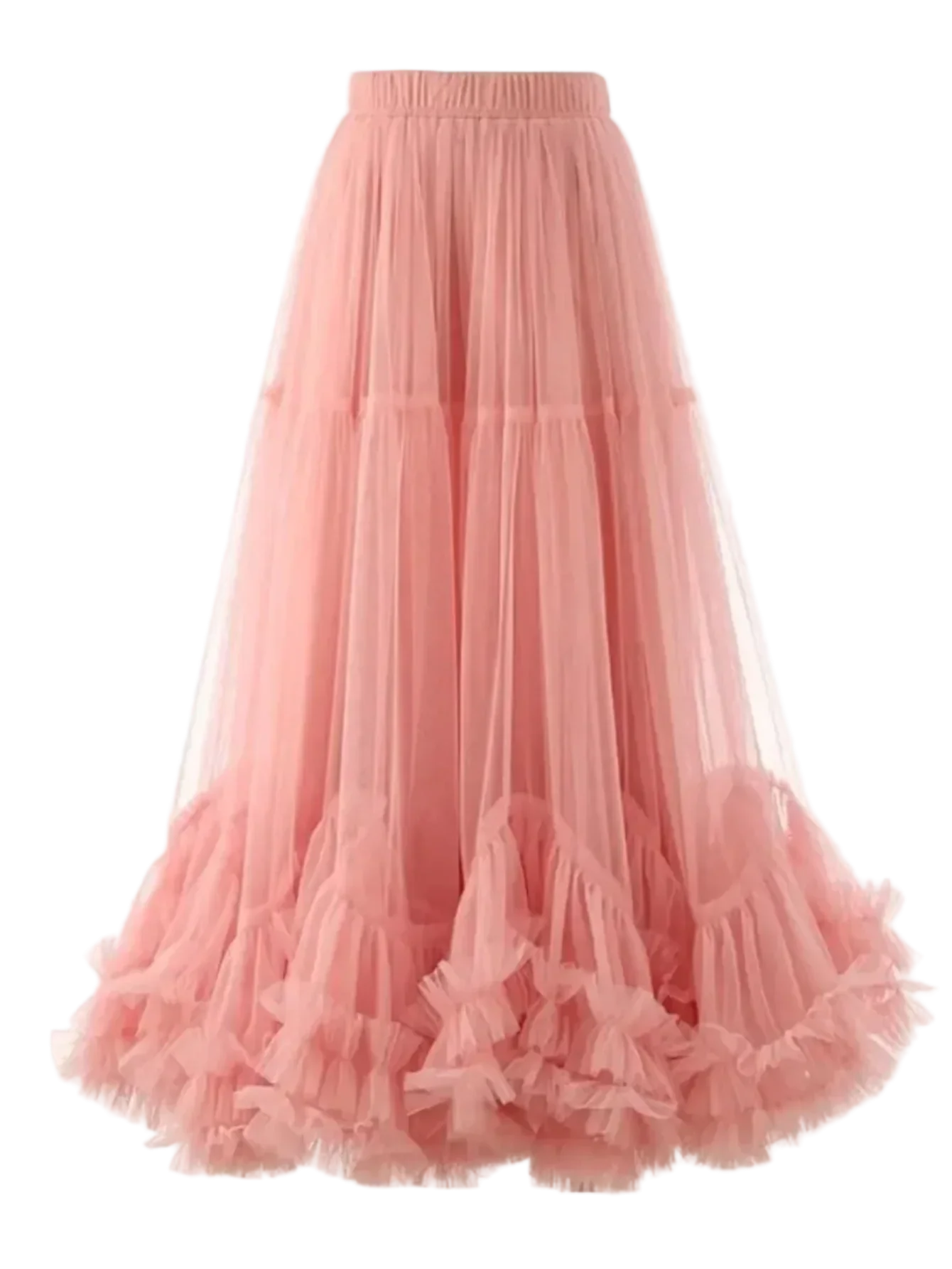 Elastic Waist A Line Midi Under Skirt With Ruffles