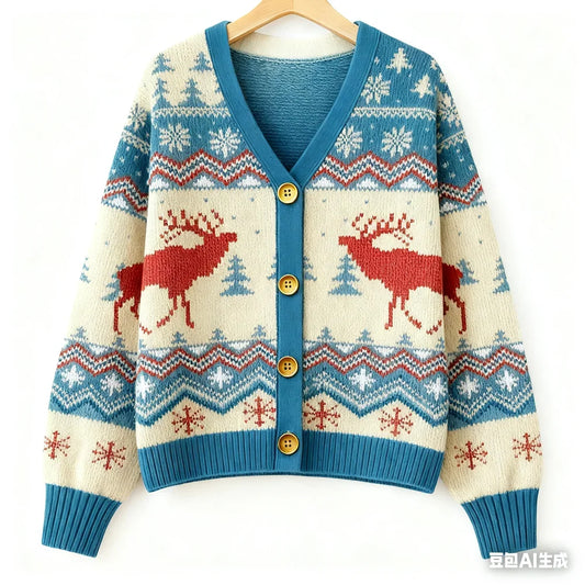 Vintage Christmas Printed Cardigan