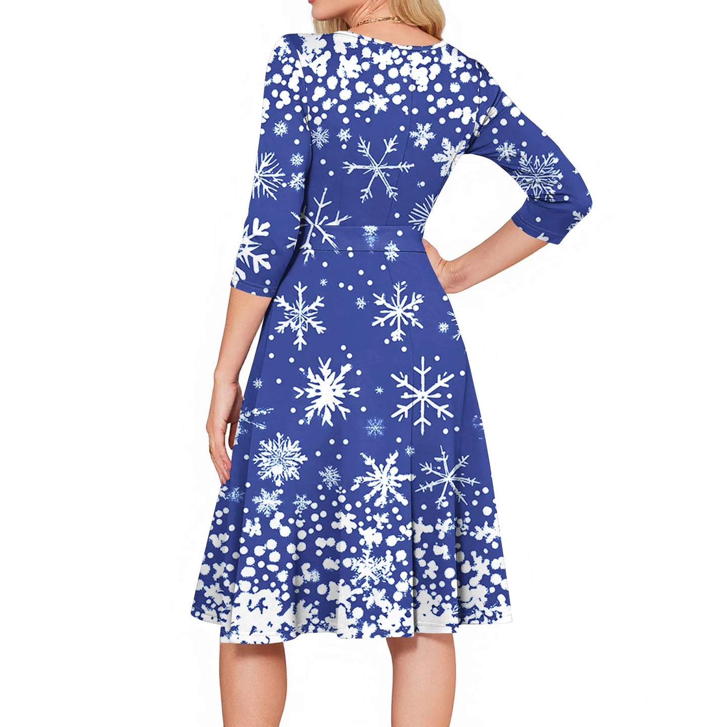 Women's A Line O Neck Polyester Dress Christmas Print Slim