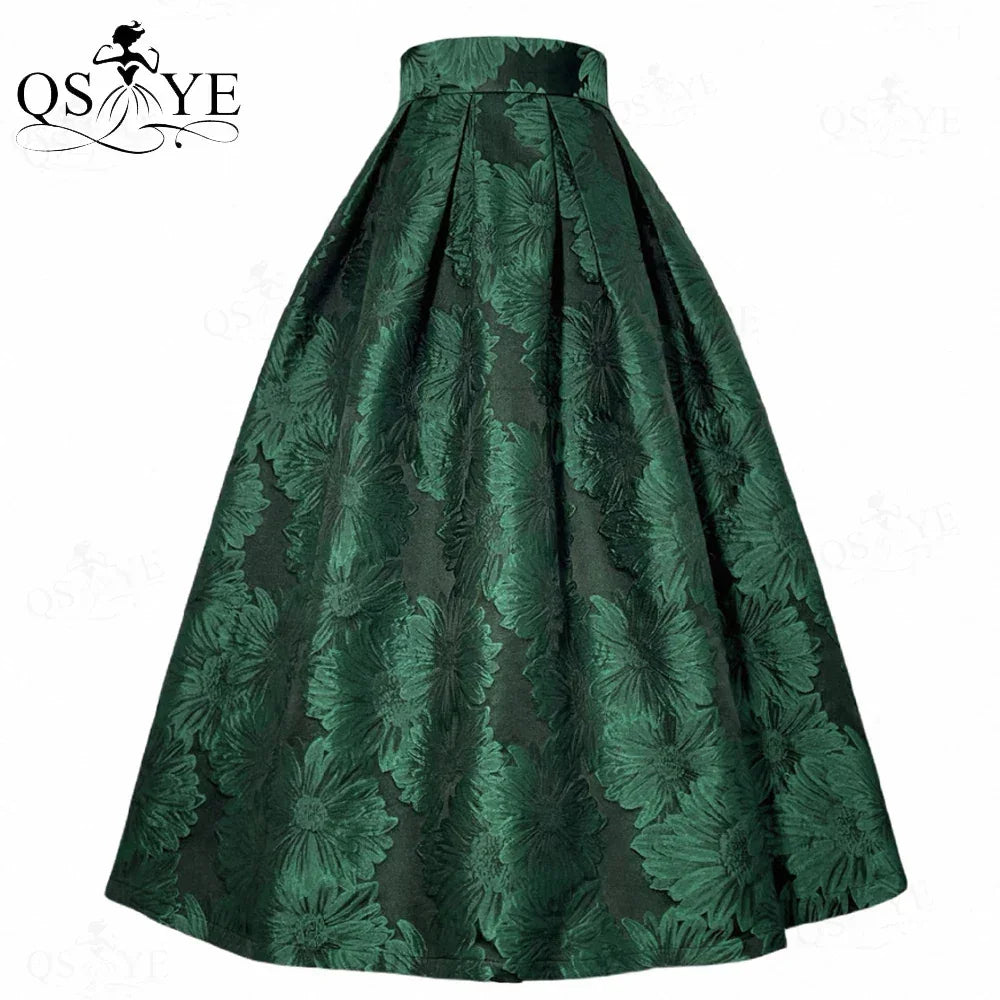 Fuchsia Cutwork Embroidery A-Line Satin Overlay Maxi Evening Gown Skirt