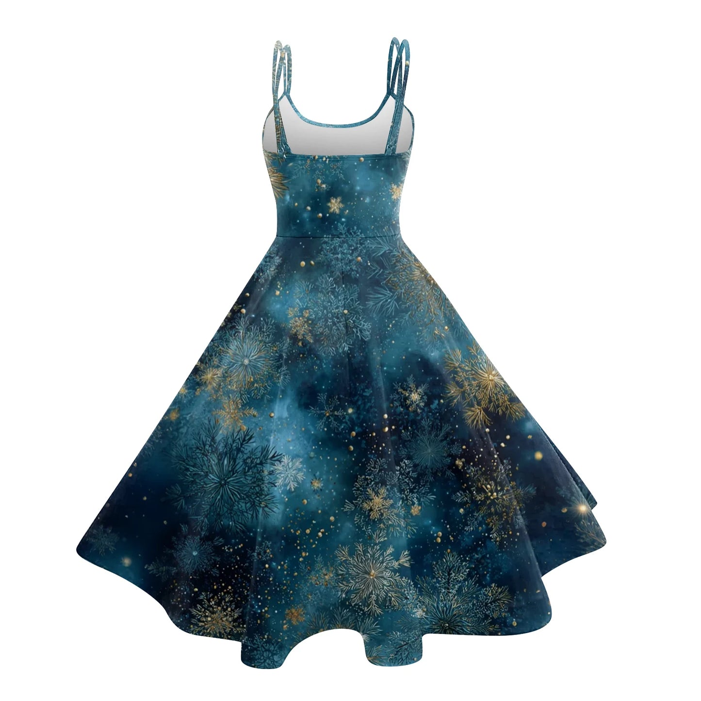 Round Neck Polyester Christmas Print Women's Loose Dress