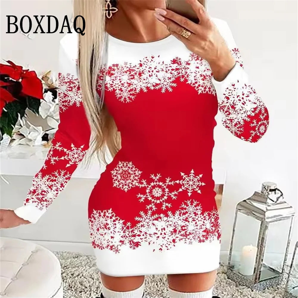 Women's Snowman Christmas Print Slim Bodycon Polyester Knit Dress