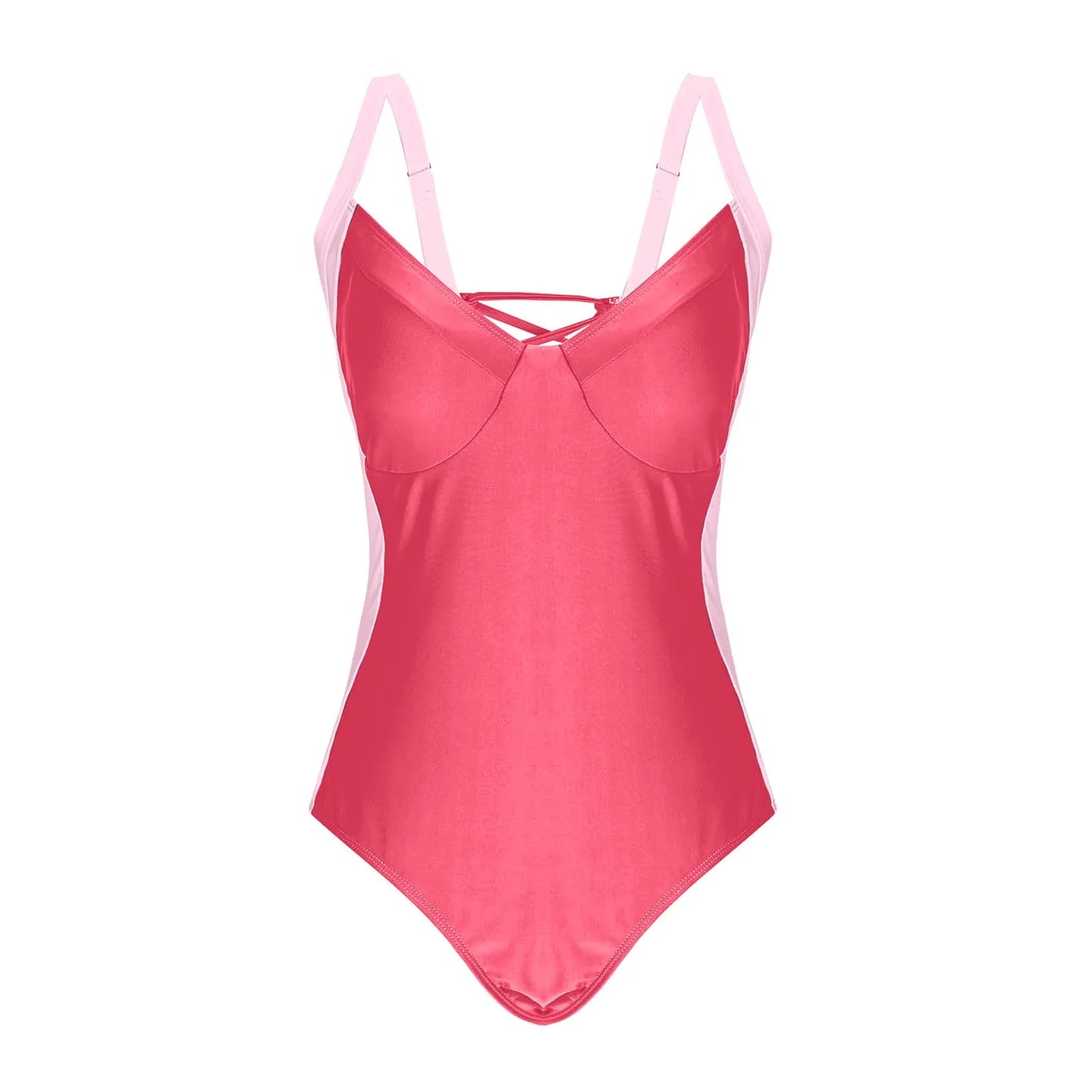 Contrast One-Piece Swimsuit – Push-Up Bathing Suit with Suspender Straps