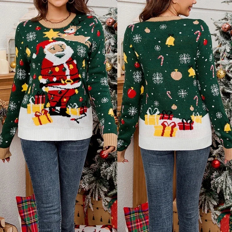 Light Up Ugly Christmas Sweater Santa Pattern LED