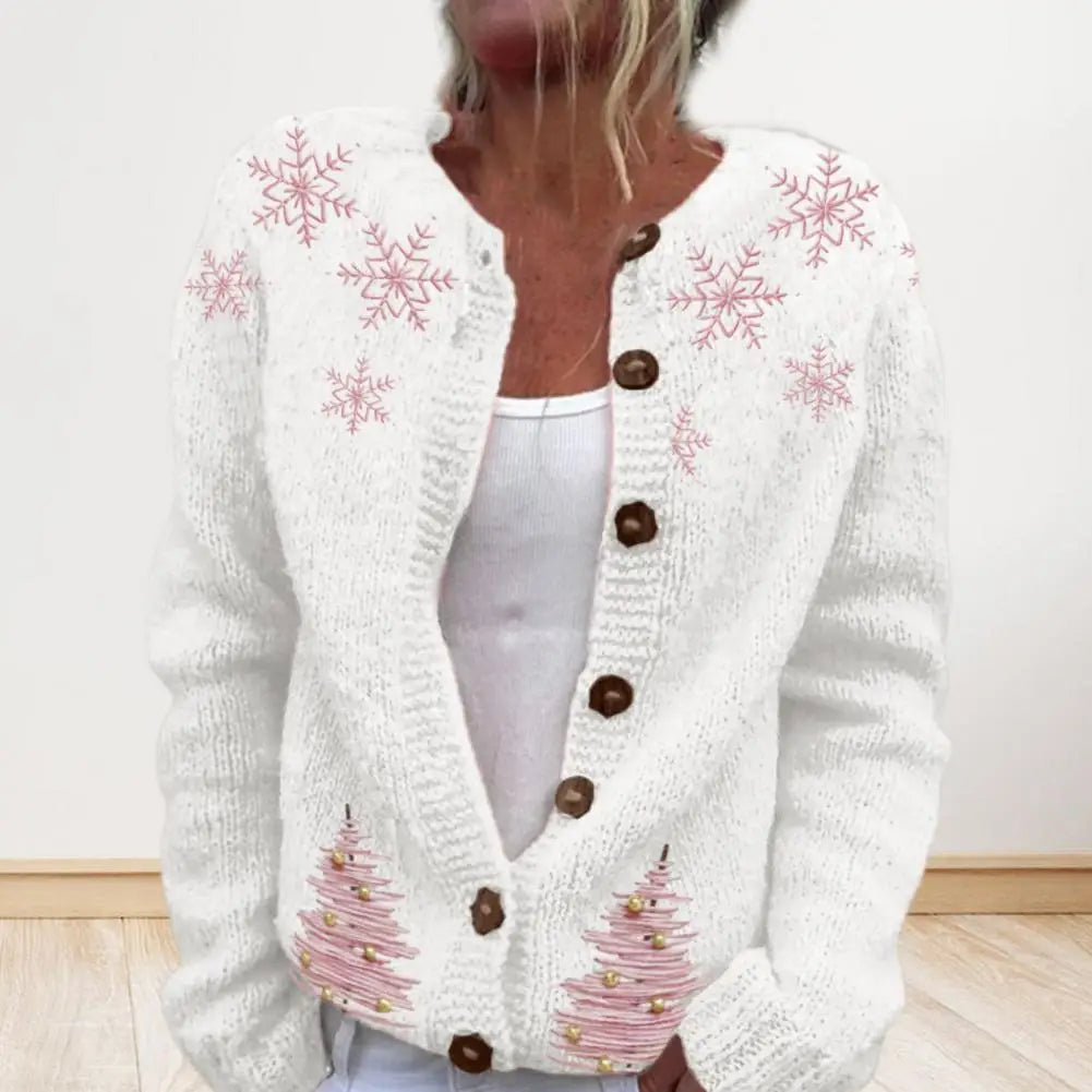 Cardigan Coat Round Neck Festive 3D Christmas Print Jacket