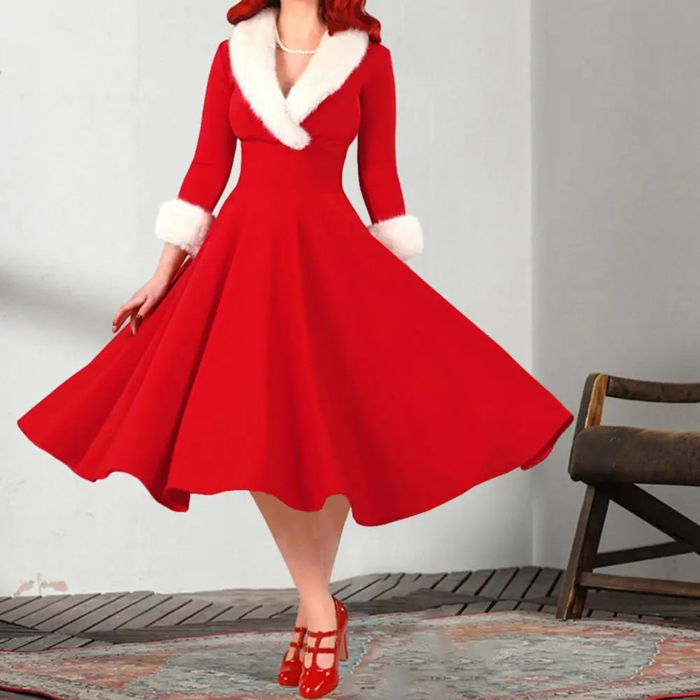 Women's Velvet Santa Dress Regular Fit Plus Size With Belts
