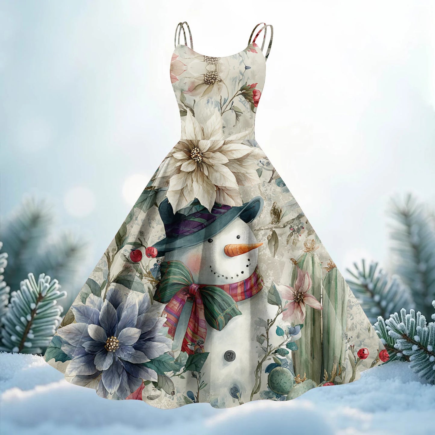 Slim Spaghetti Strap Christmas Polyester Dress Women's