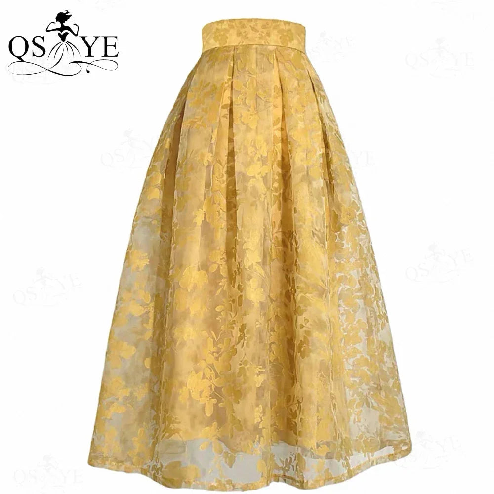 Fuchsia Cutwork Embroidery A-Line Satin Overlay Maxi Evening Gown Skirt