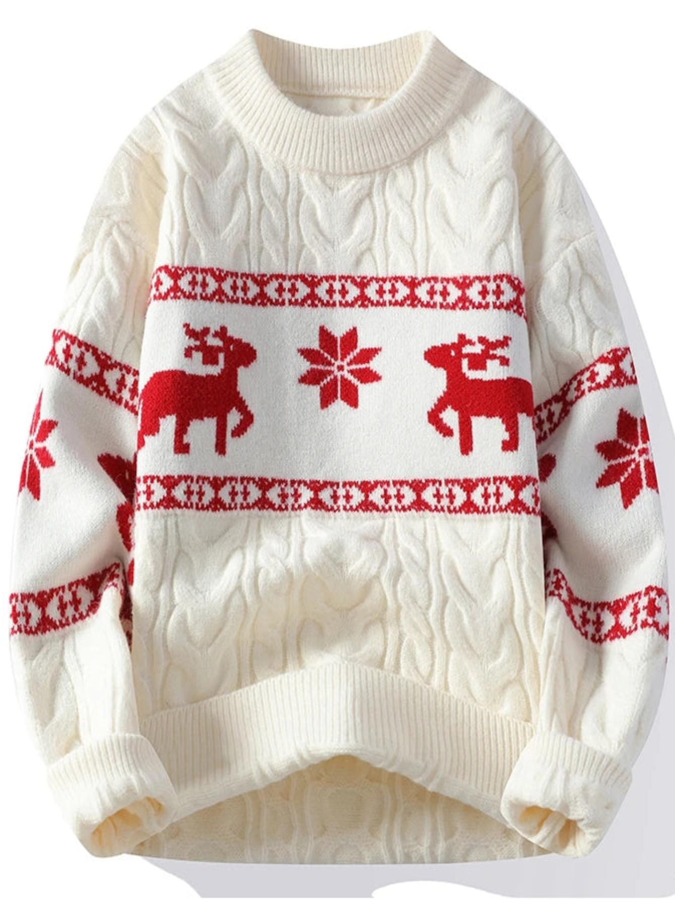 Winter Cashmere Sweater With Deer Pattern Knit