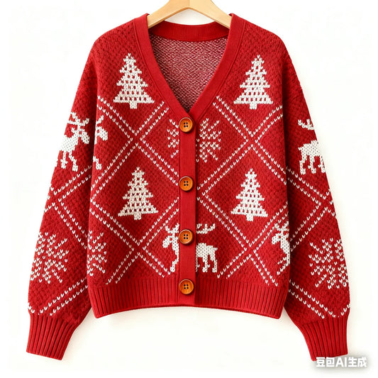 Vintage Christmas Printed Cardigan