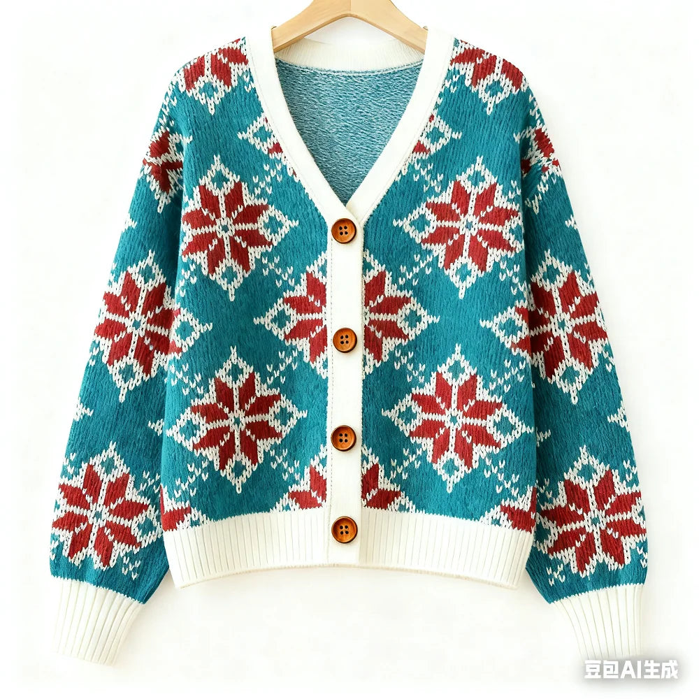 Vintage Christmas Printed Cardigan