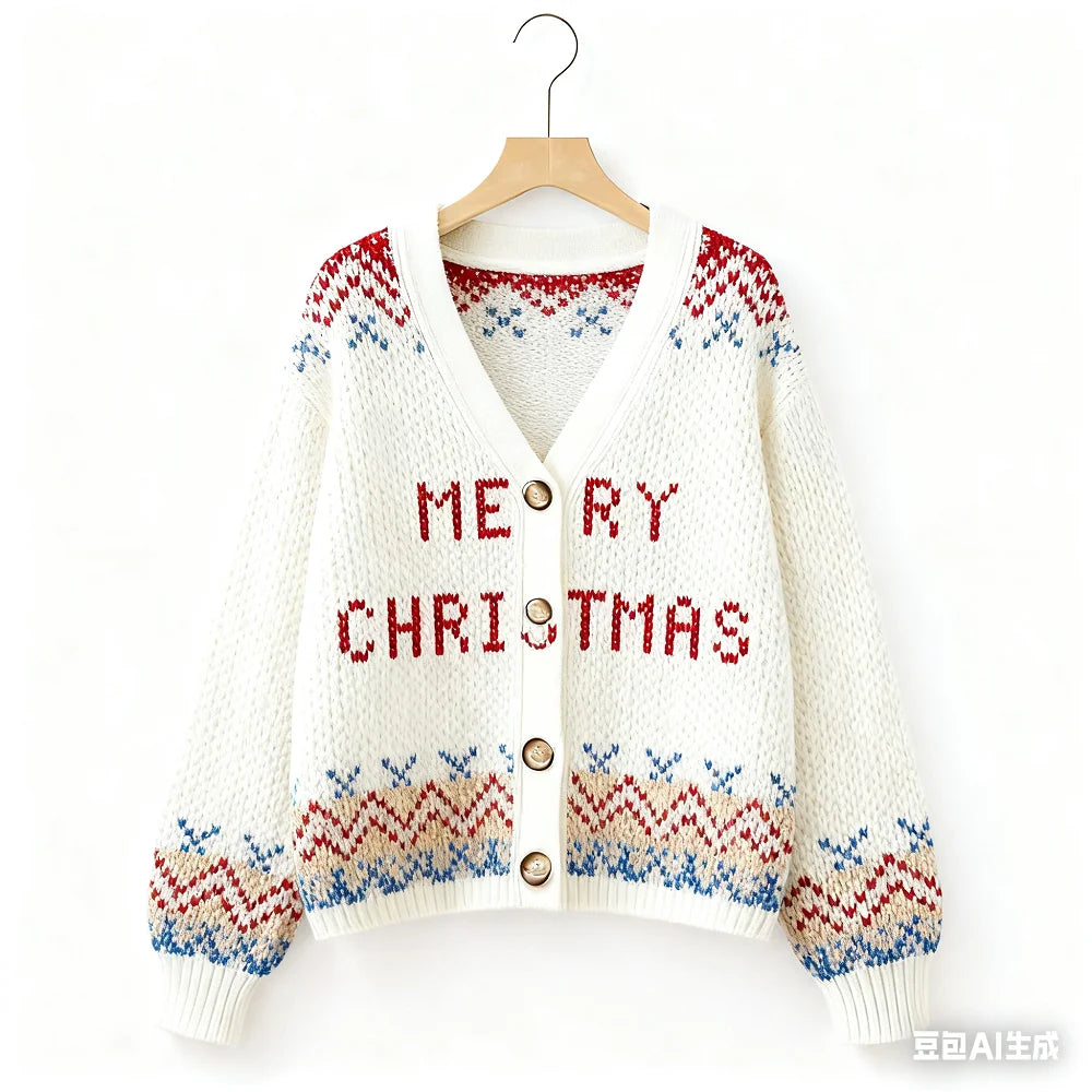 Vintage Christmas Printed Cardigan