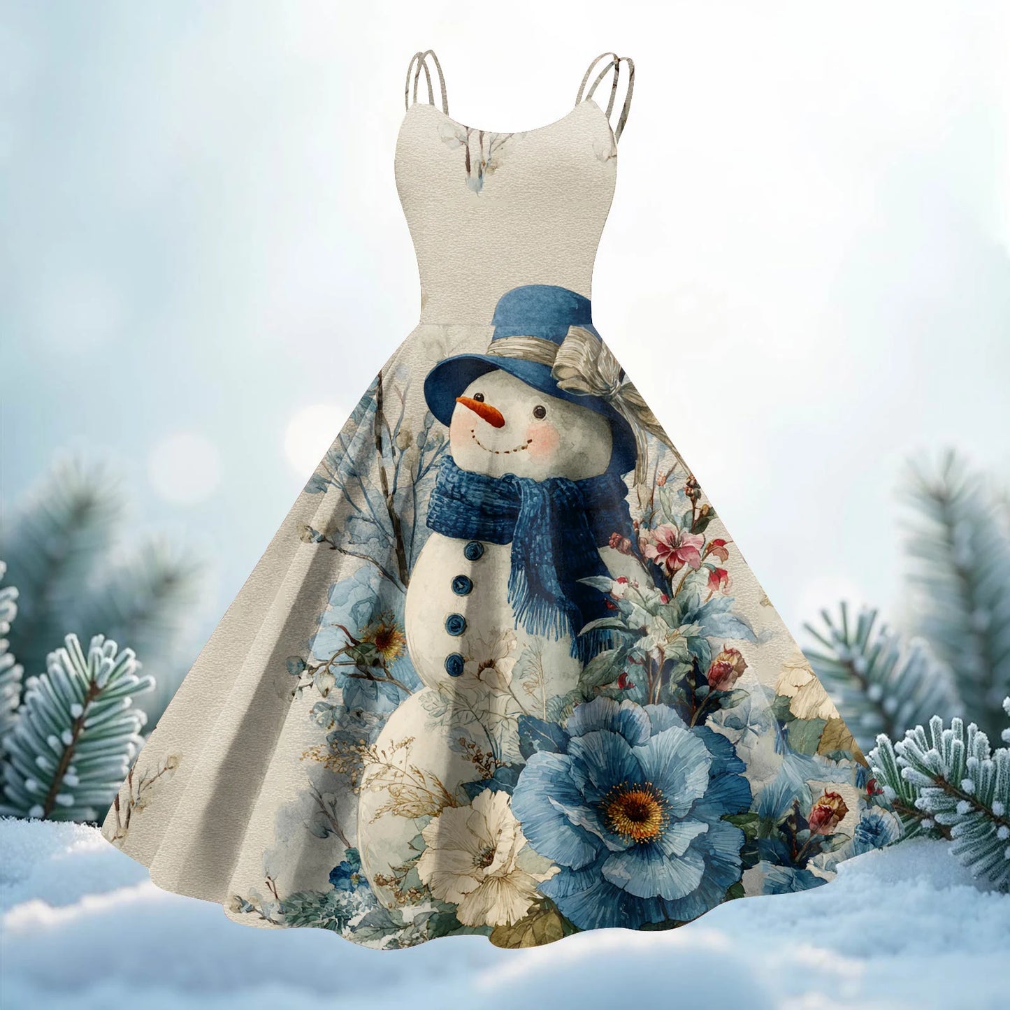 Slim Spaghetti Strap Christmas Polyester Dress Women's