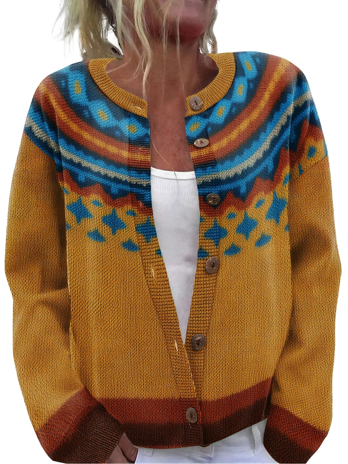 Southwestern Style Christmas Printed Knitted Cardigan