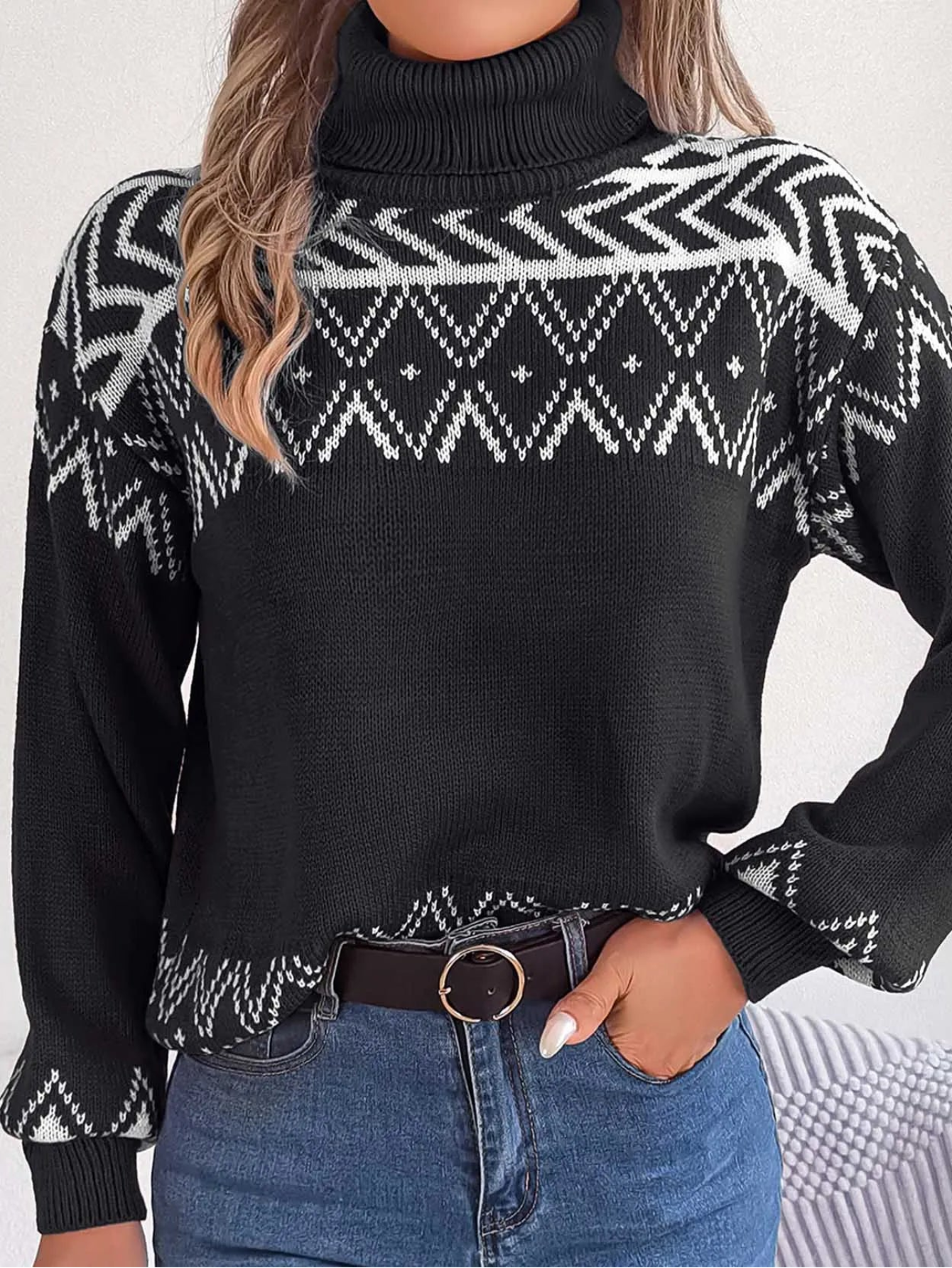 Turtleneck Christmas Knit Pullover Long Sleeve