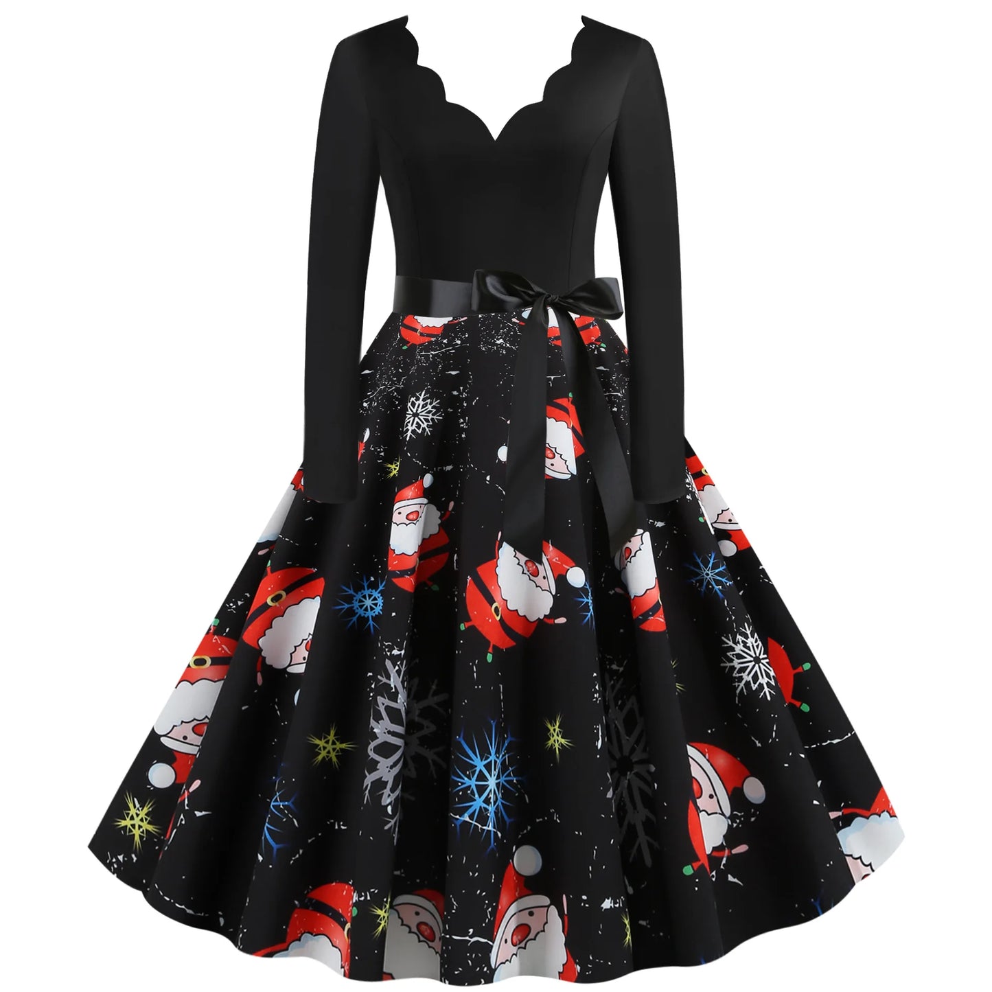 Women's Slim Fit Christmas Print Long Sleeve Dress Polyester