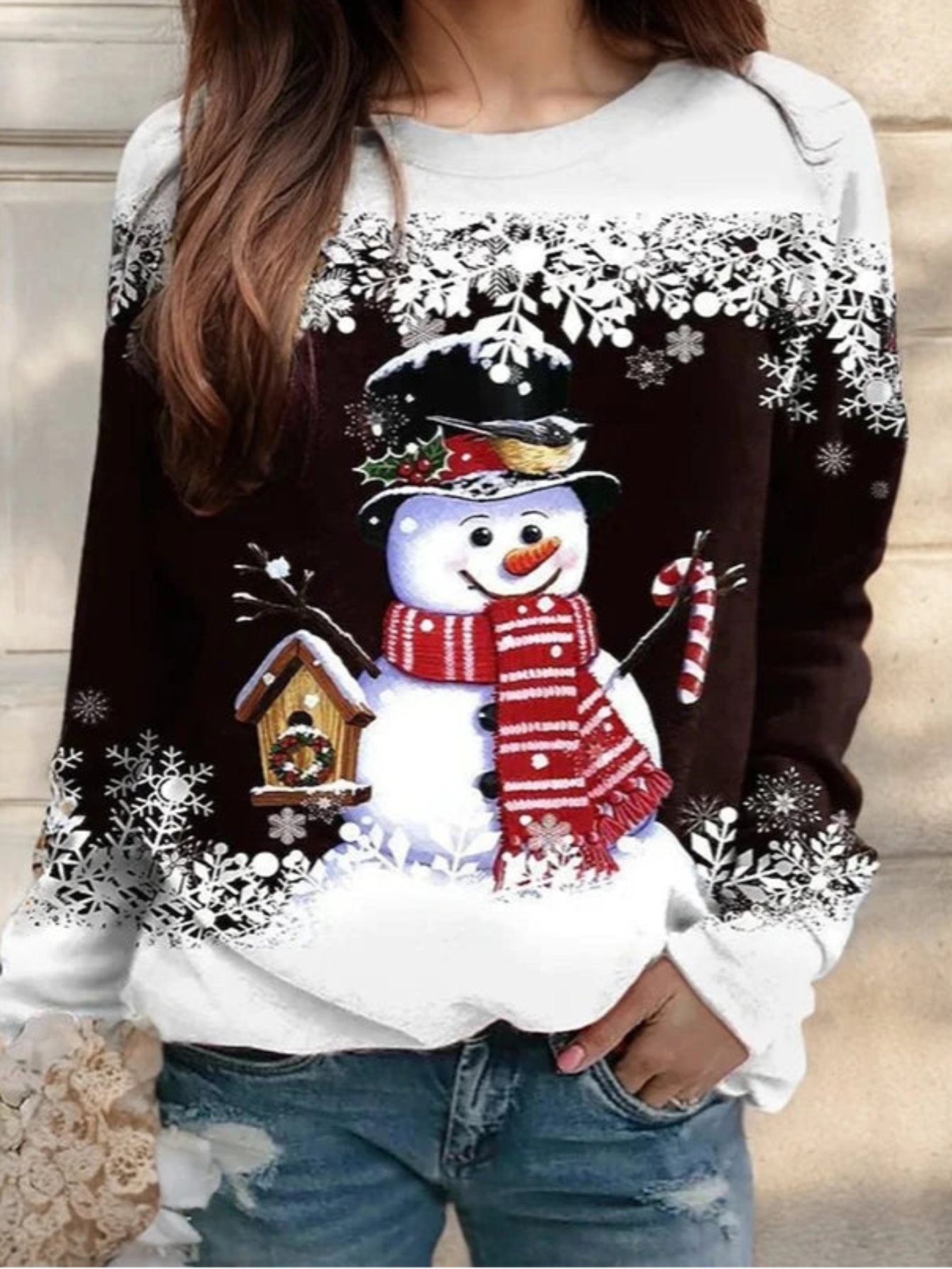 Christmas Snowman Print Sweatshirts