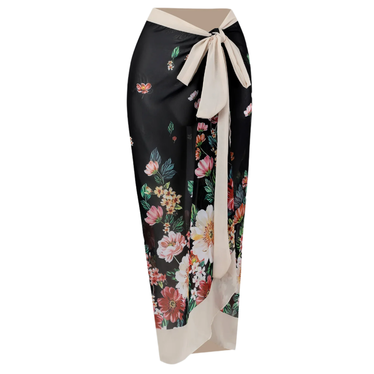 Black & Floral Elegant One-Piece Swimsuit with Skirt – Bowknot Brazilian Style