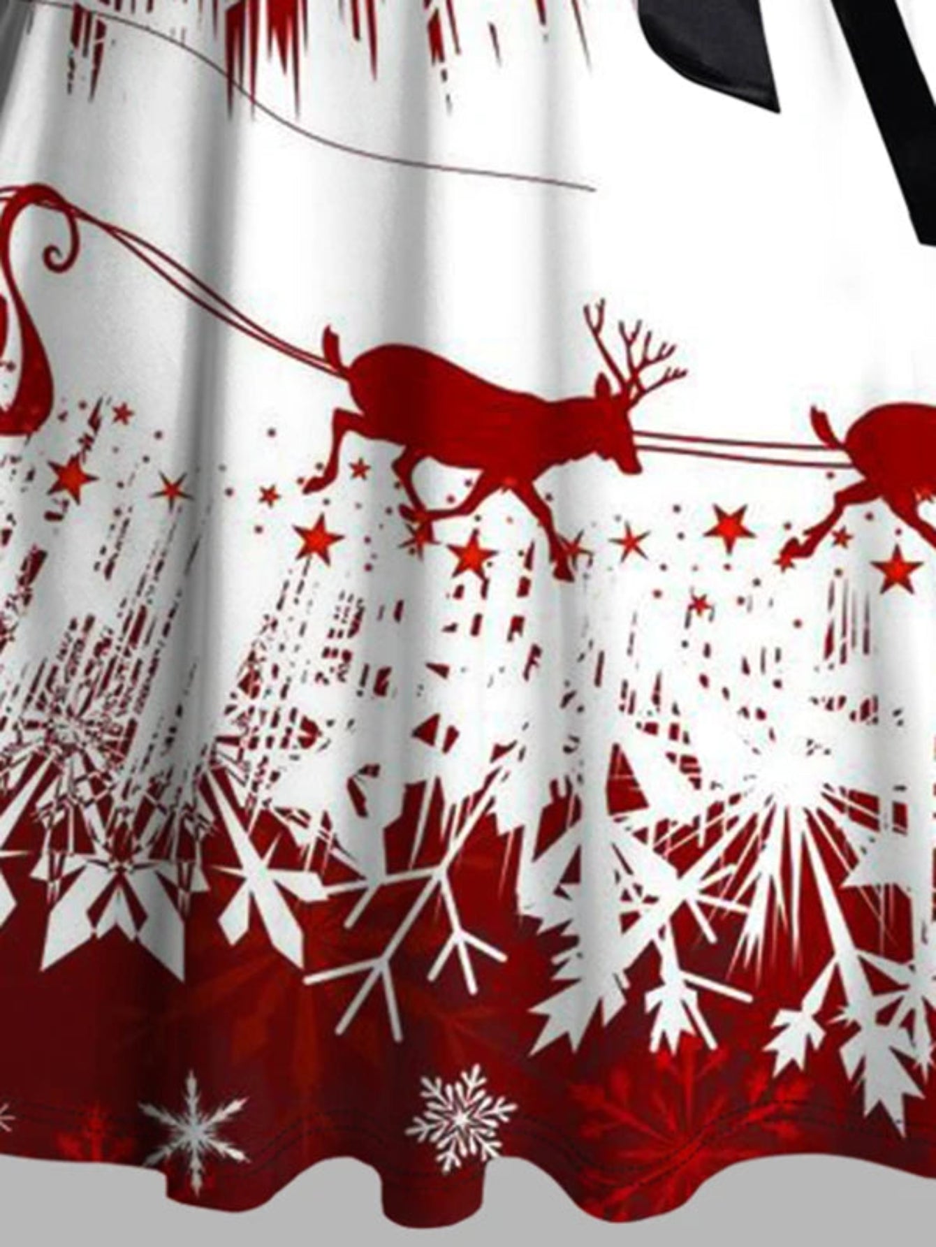 Women's A-Line Midi Christmas Snowflake Elk Sleigh Ride Print Crisscross Bowknot Belted Dress