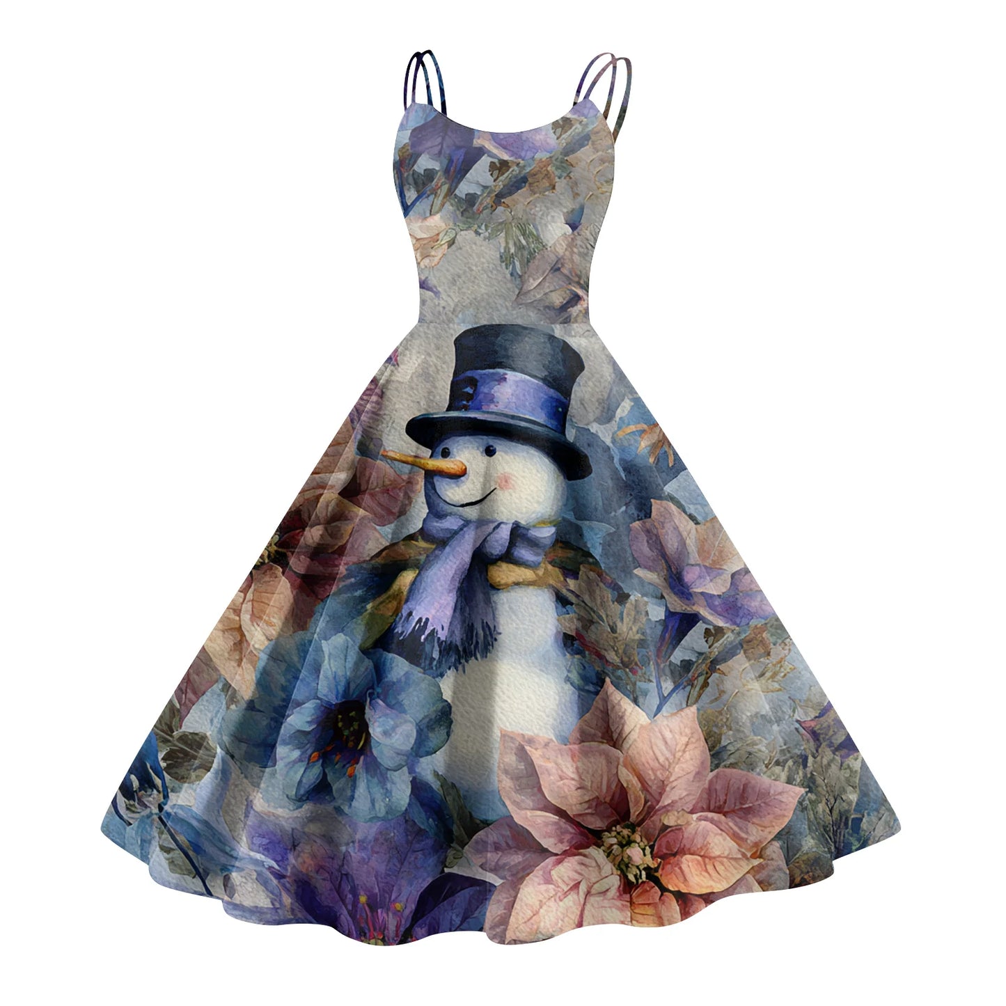 Slim Spaghetti Strap Christmas Polyester Dress Women's