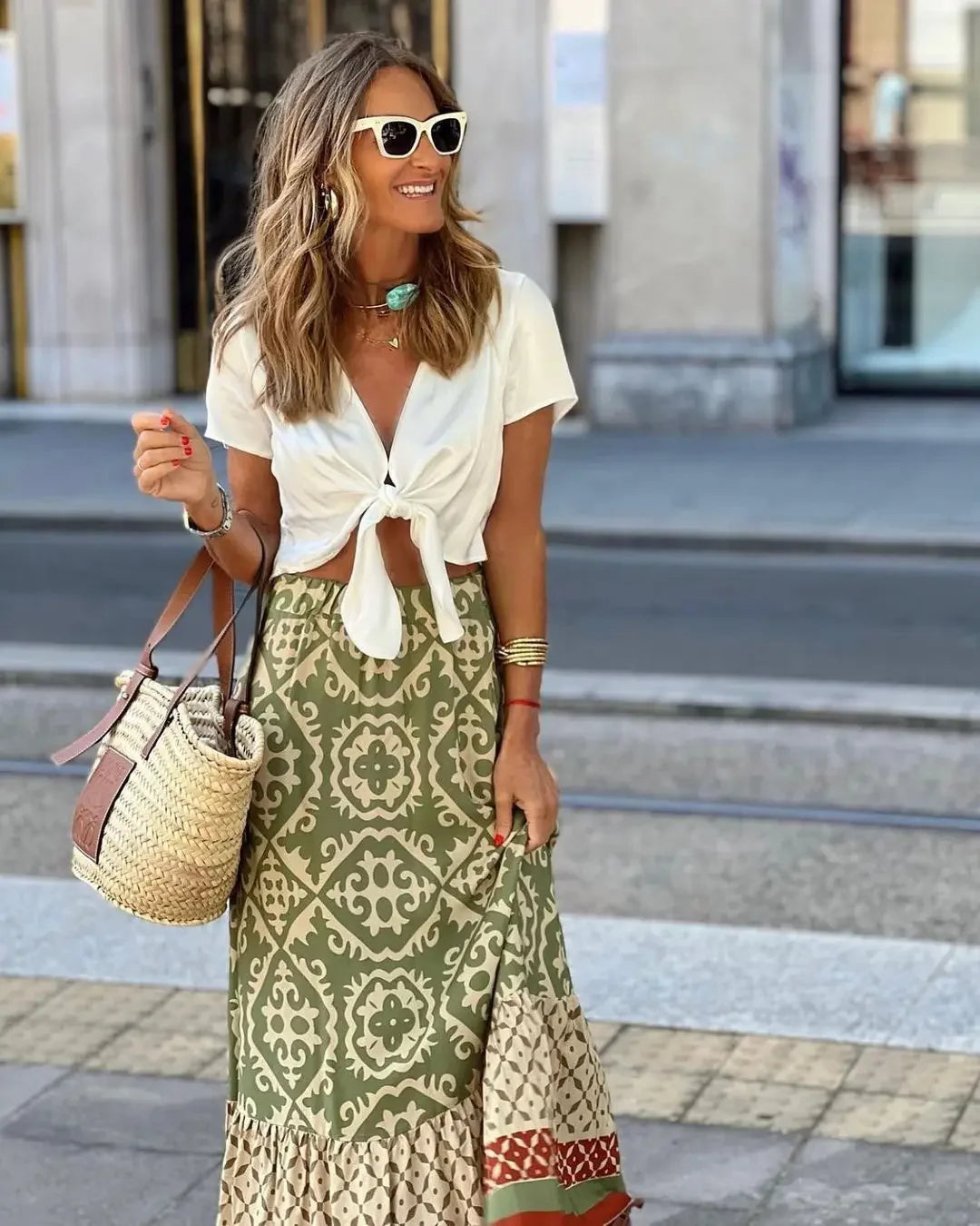 Printed Loose Swing Skirt Summer Chiffon A Line For Women