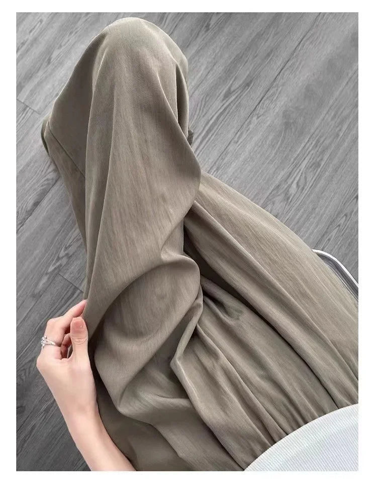 Women's High Waist Relaxed Wide Leg Ice Silk Pants