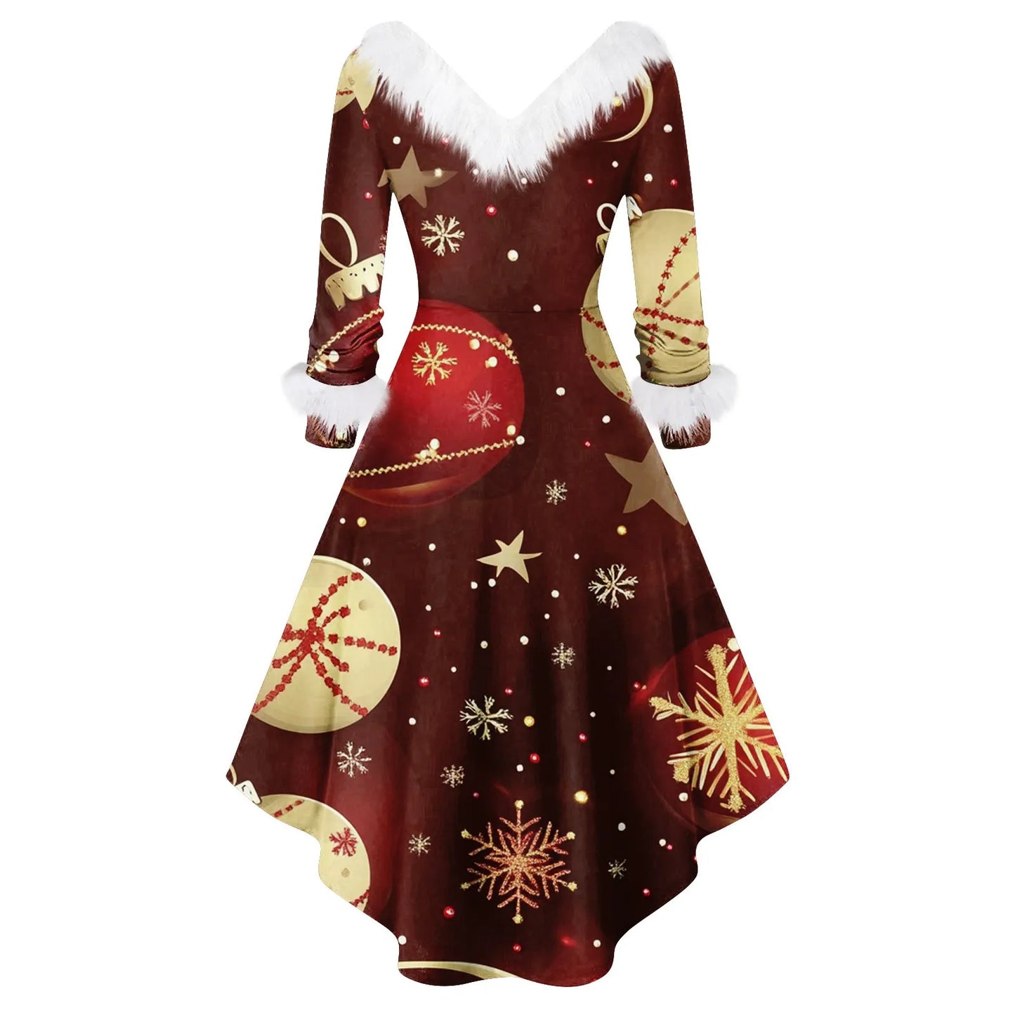 Women's Spliced Christmas Furry A Line Knit Dress Regular