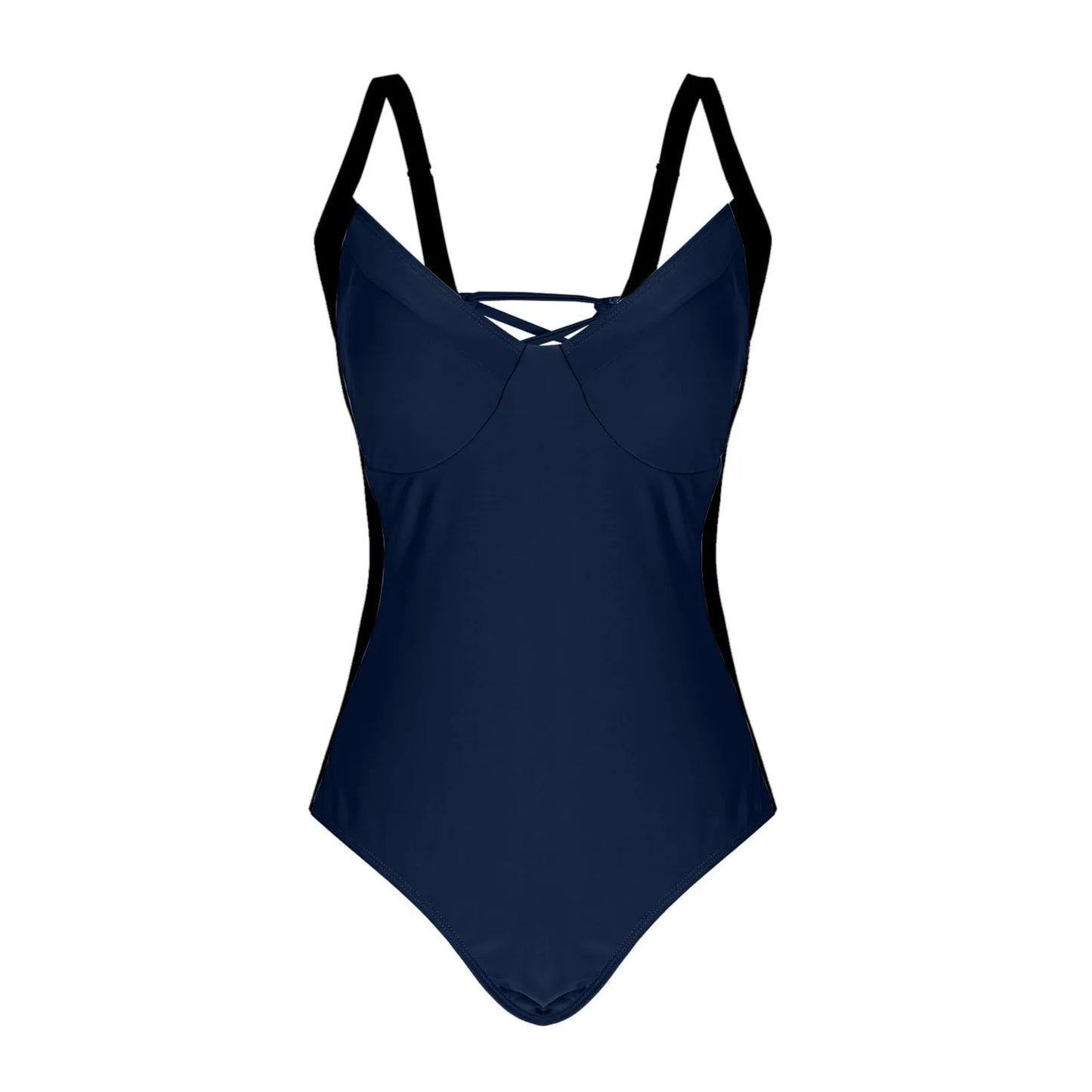 Contrast One-Piece Swimsuit – Push-Up Bathing Suit with Suspender Straps