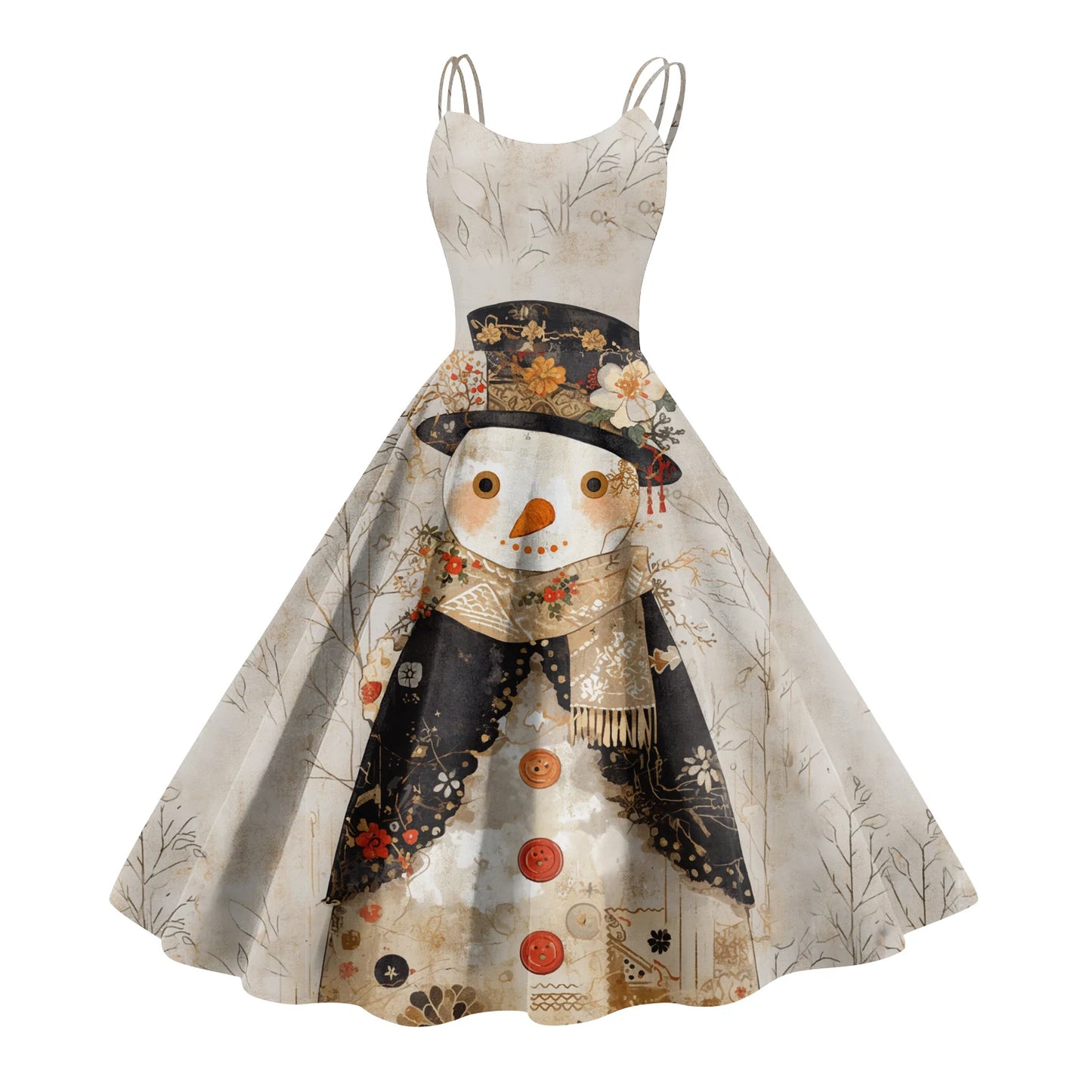 Slim Spaghetti Strap Christmas Polyester Dress Women's