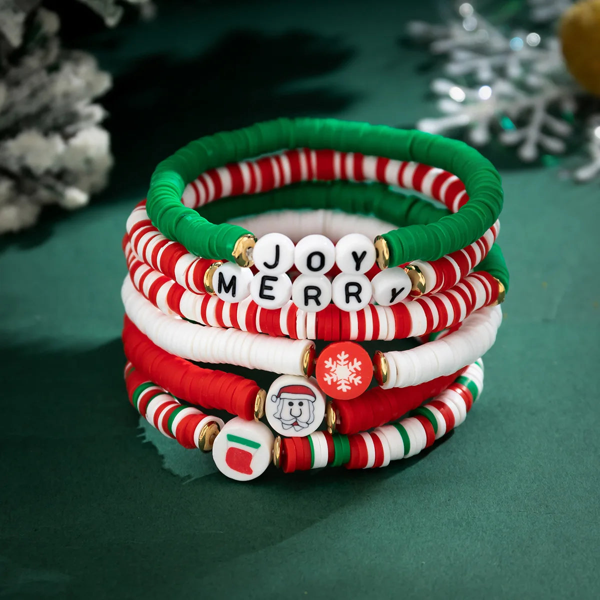Snowman Ceramic Beads Bracelet Soft Elastic Christmas Gift