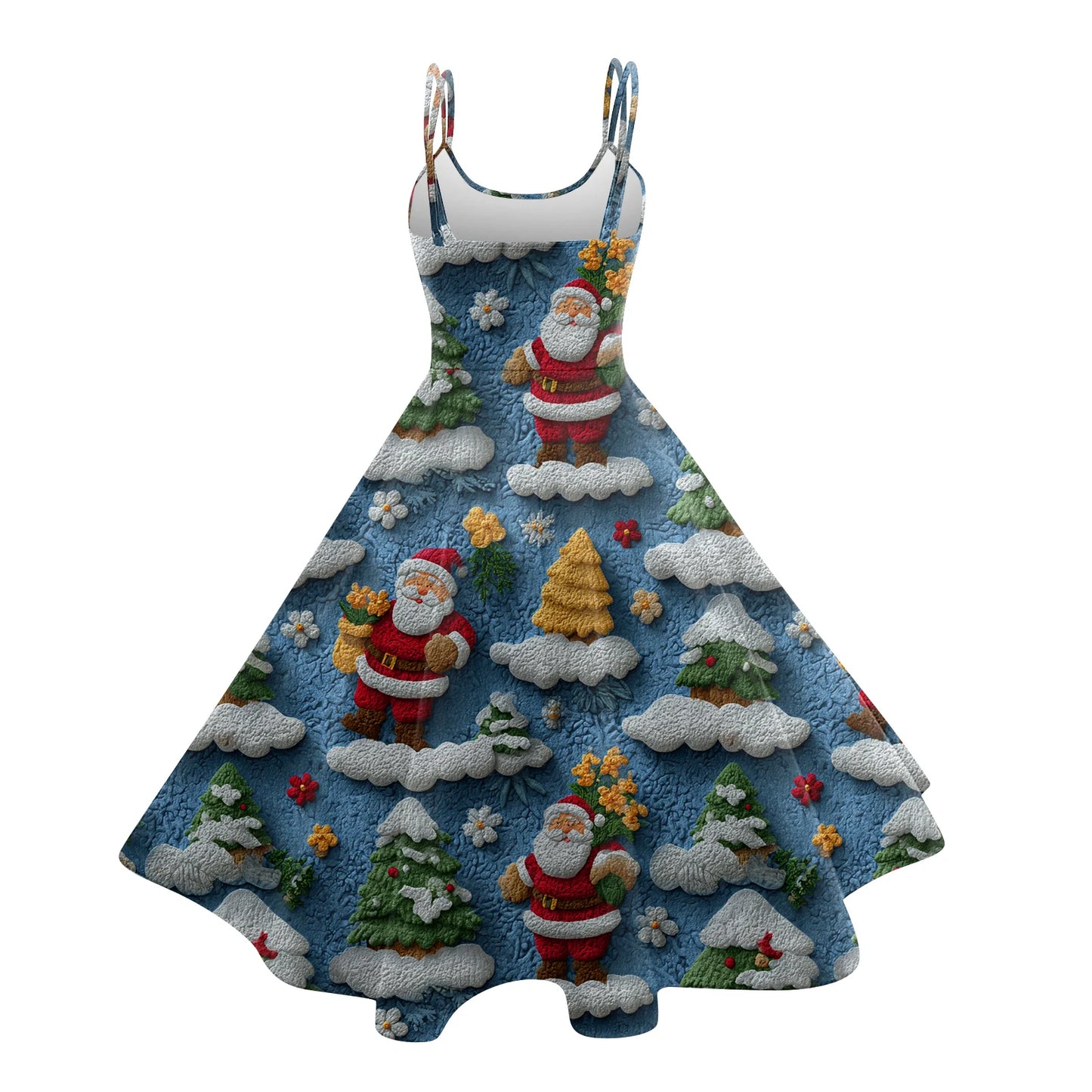 Round Neck Polyester Christmas Print Women's Loose Dress