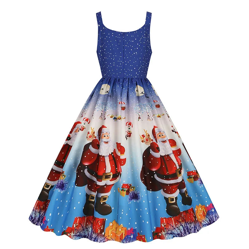 Women's Christmas Printed Midi Party Dress
