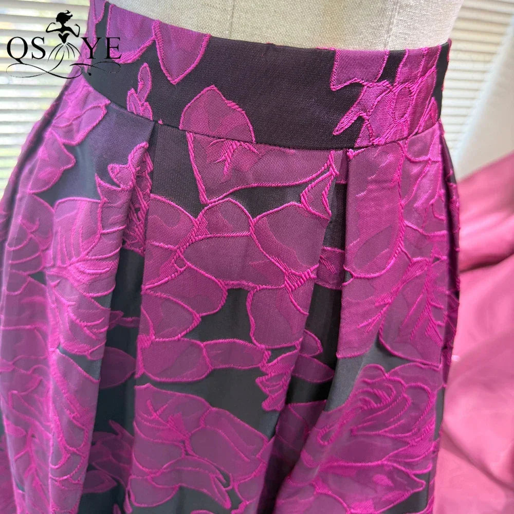 Fuchsia Cutwork Embroidery A-Line Satin Overlay Maxi Evening Gown Skirt