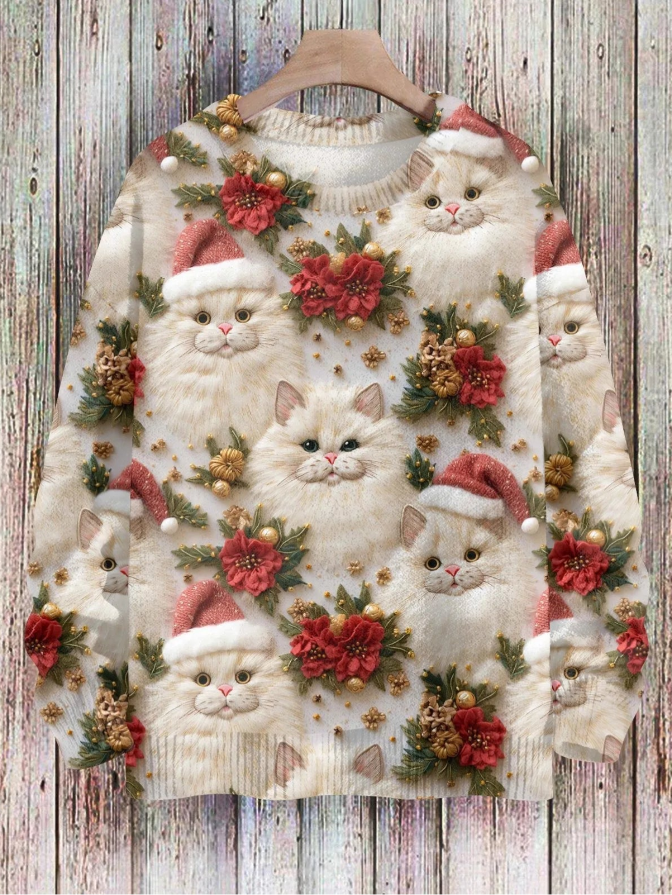 Christmas 3D Cute Kitty Face Collage Print Sweatshirt