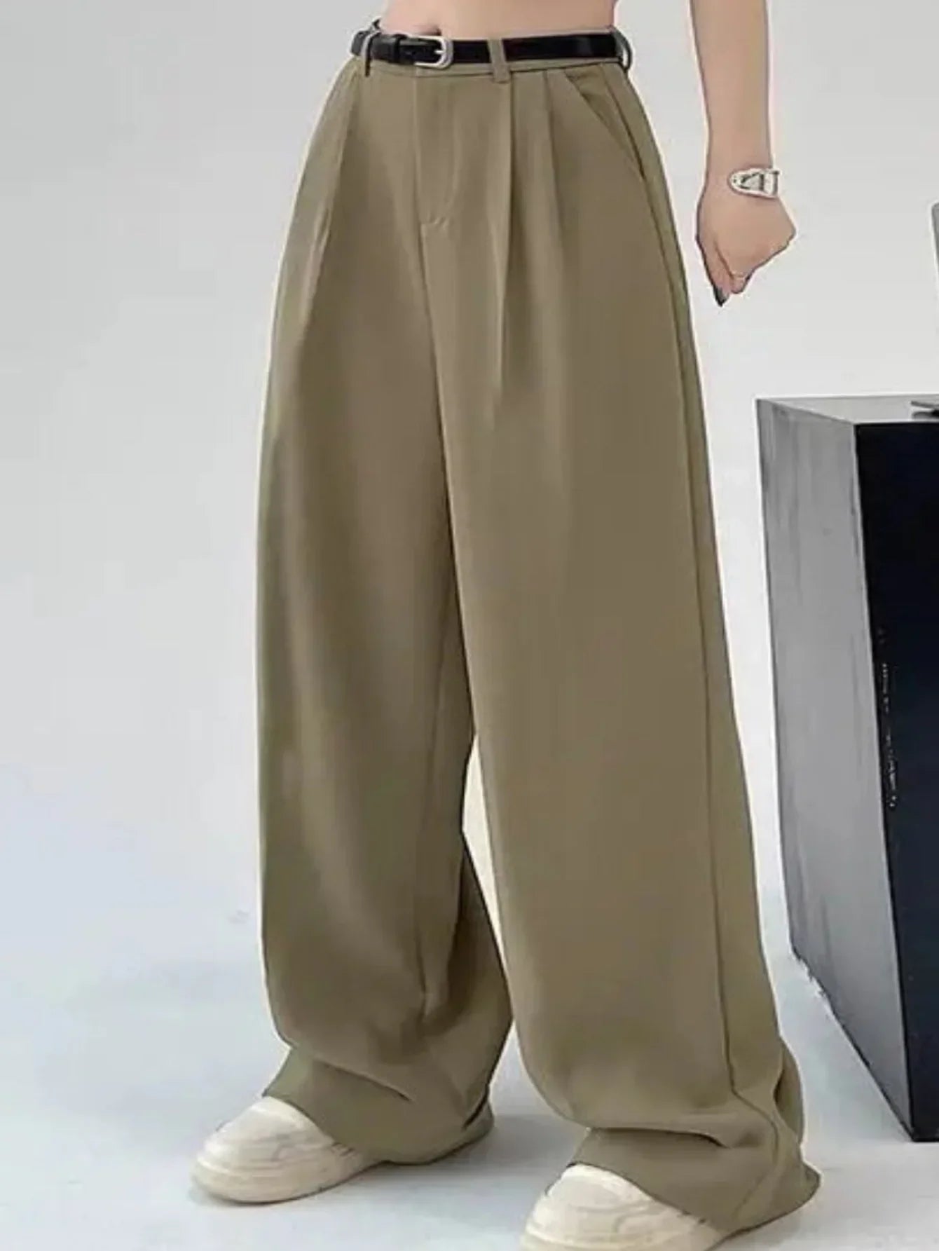 Women's High Waist Loose Fit Wide Leg Polyester Viscose Pants