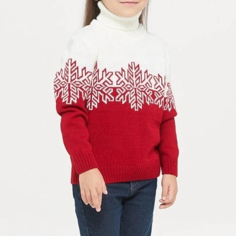 Family Matching Snowflake Wool Knit Turtleneck Relaxed Fit Sweater