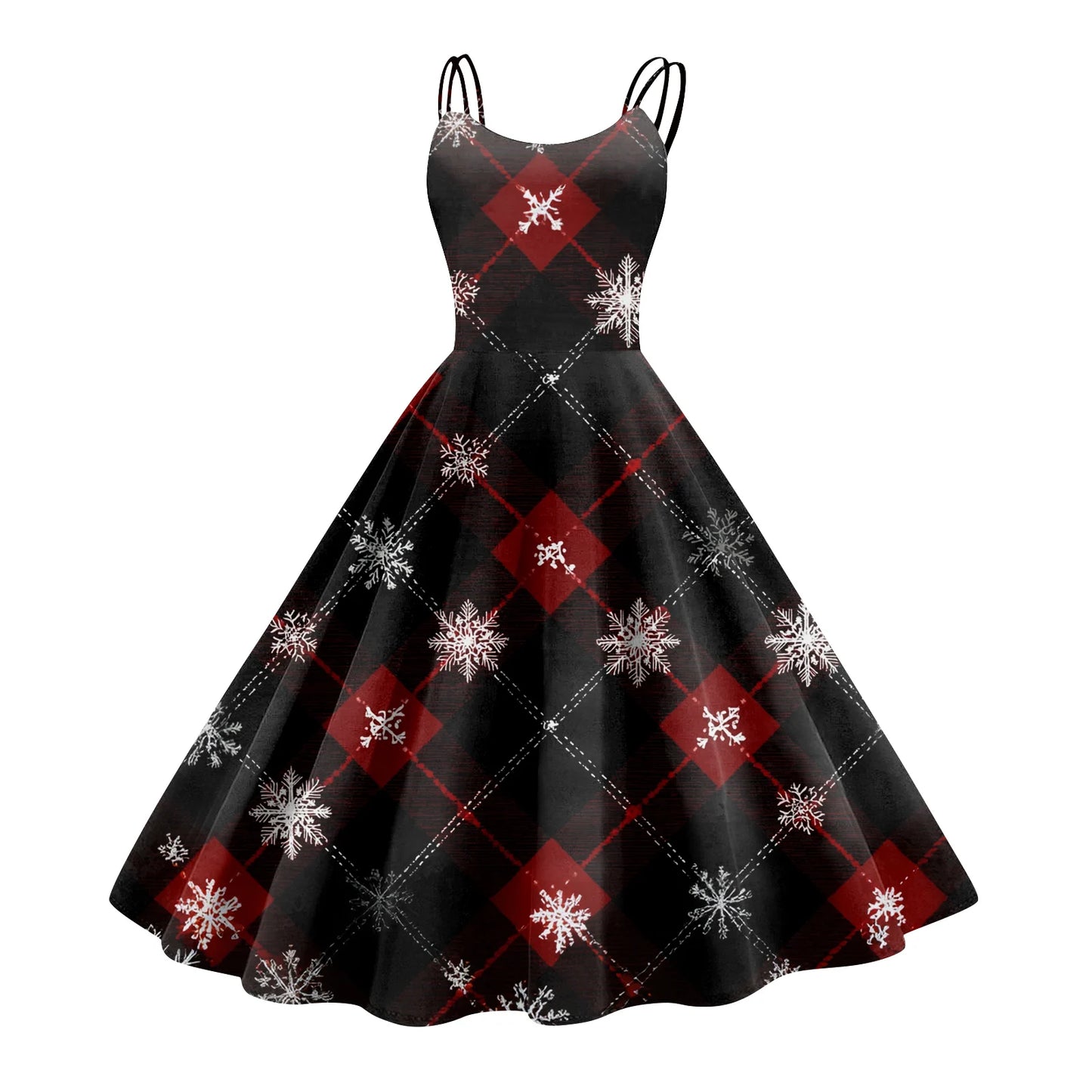 Round Neck Polyester Christmas Print Women's Loose Dress