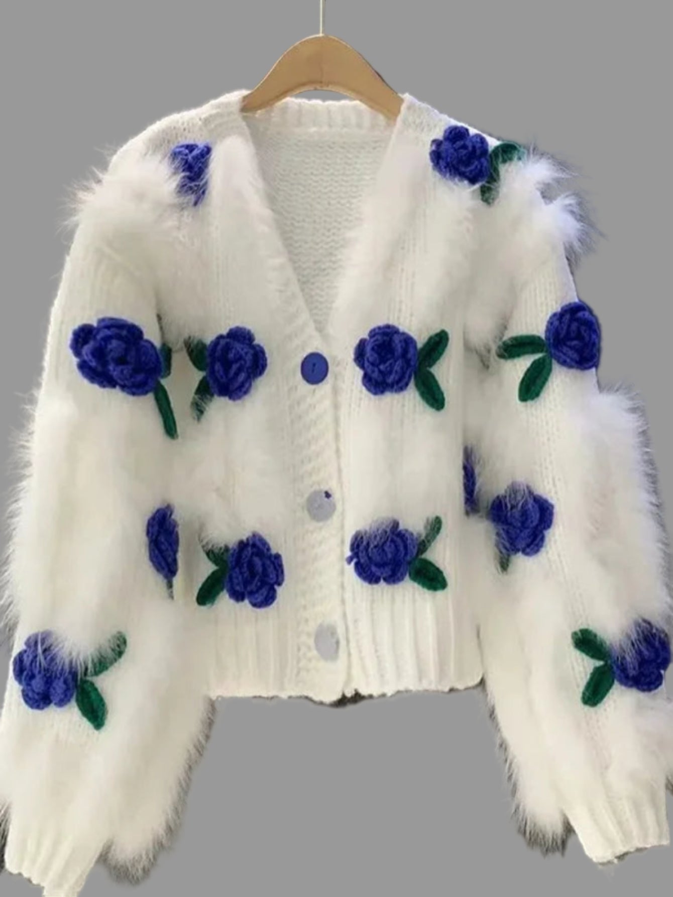 Soft 3D Rose Blossoms Cardigan Sweater