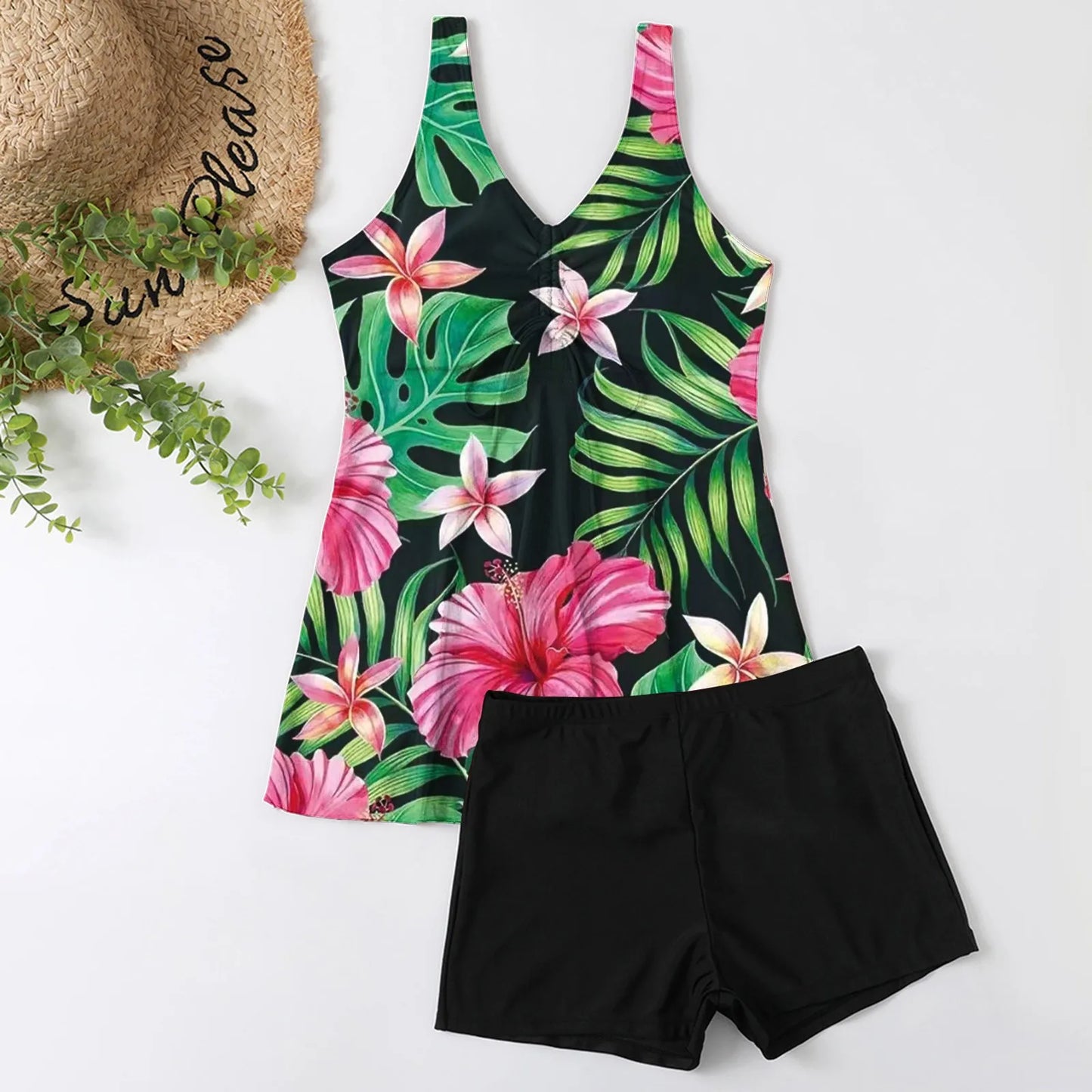 Vintage Floral Two-Piece Swimsuit Set