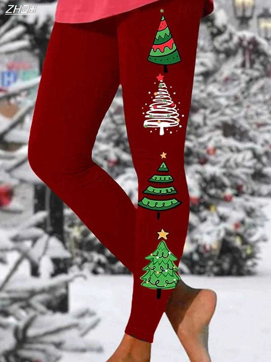 Christmas Graphic Print Thermal Warm Leggings