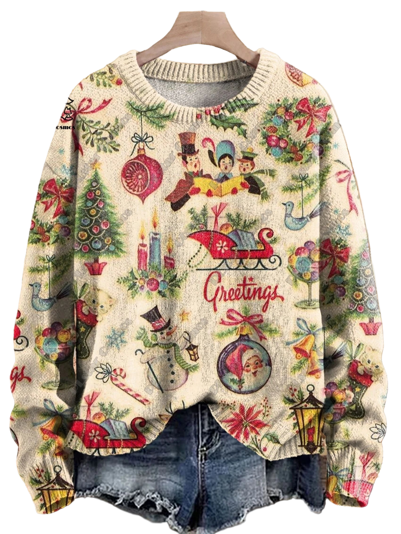 Christmas 3D Printed Knit Sweater With Santa Tree Cat Bear