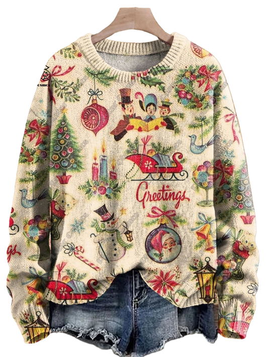 Christmas 3D Printed Knit Sweater With Santa Tree Cat Bear