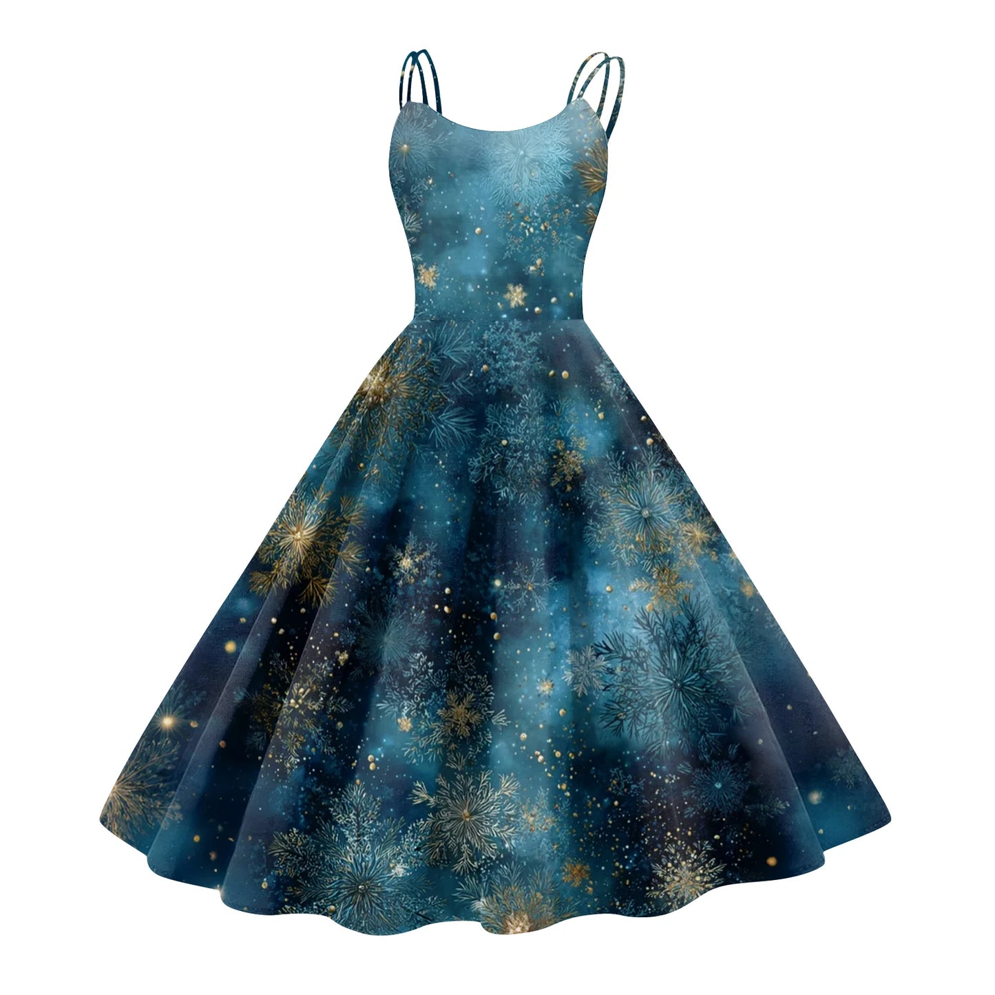 Round Neck Polyester Christmas Print Women's Loose Dress