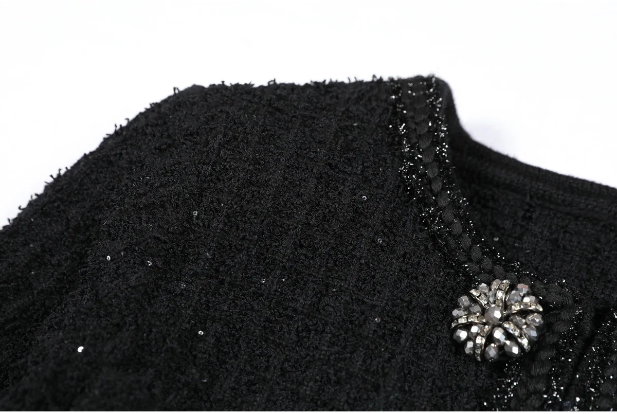 Luxury Double Breasted Crystal Bead Knit Evening Dress
