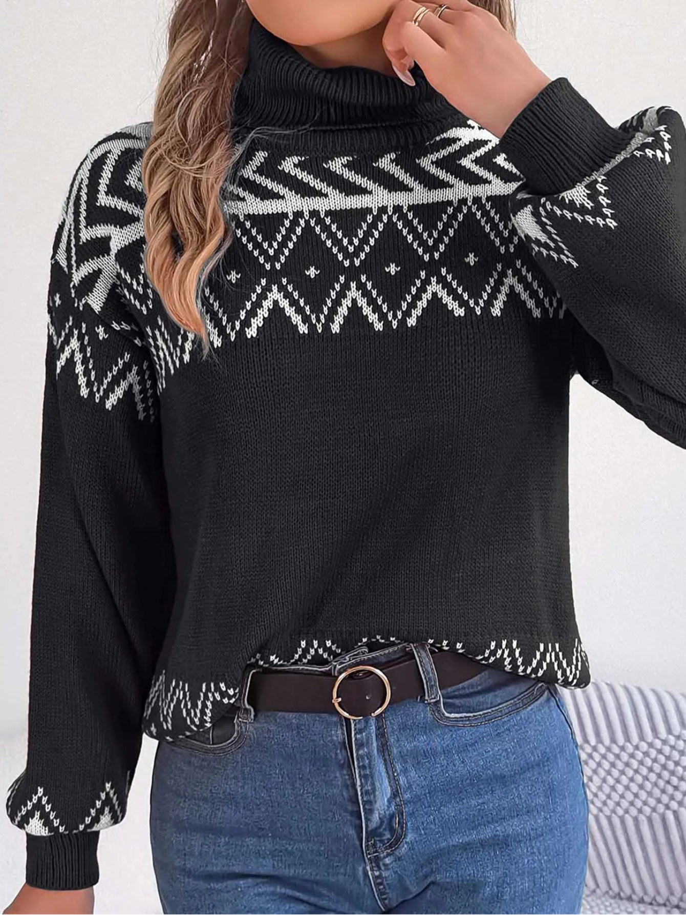 Turtleneck Christmas Knit Pullover Long Sleeve