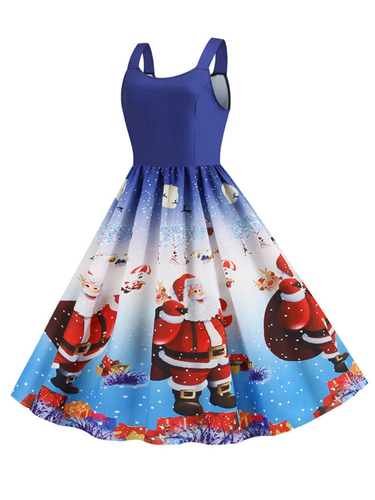 Women's Christmas Printed Midi Party Dress